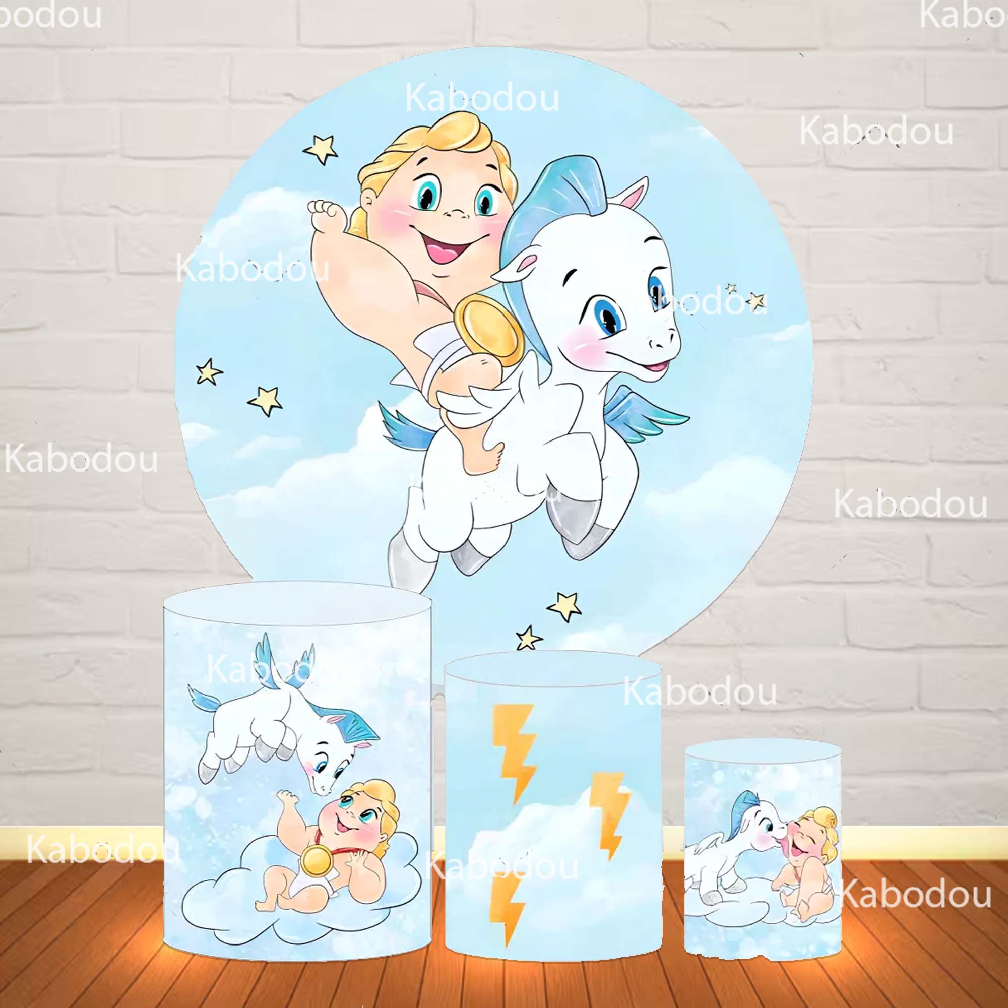 Photo Booth Prop - Hercules Baby Blue Backdrop Round Boy