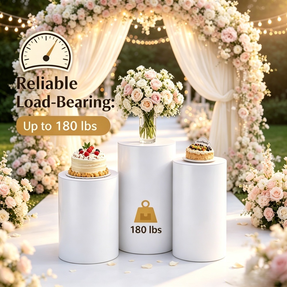 Wedding Support - 3/5Pcs White Cylinder Pedestal Stands, Round