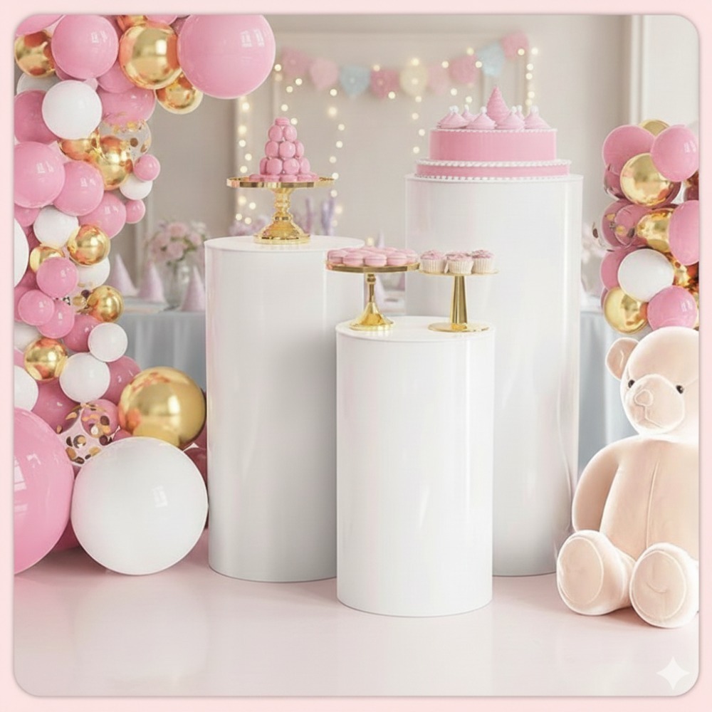 3/5Pcs White Cylinder Pedestal - Wedding Support ulasan dan harga