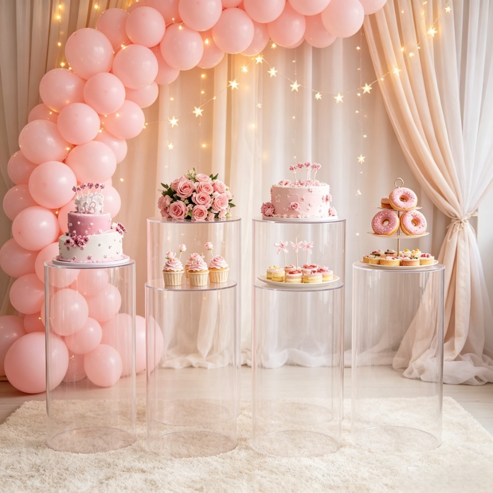 3/5Pcs White Cylinder Pedestal - Wedding Support ulasan dan harga