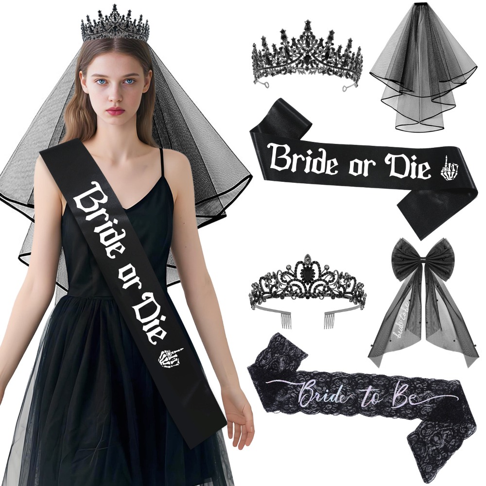 3pcs Gothic Black Bachelorette - Bride Tribe Sash ulasan dan harga