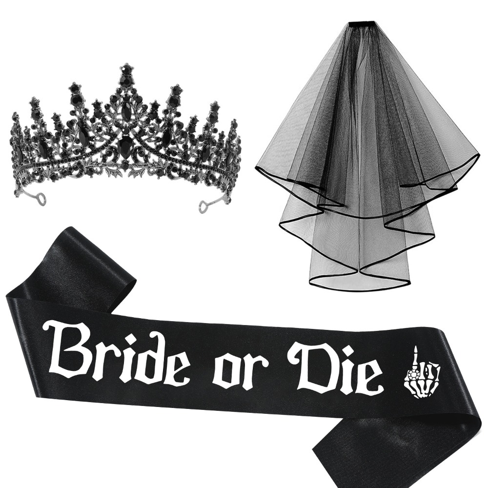 3pcs Gothic Black Bachelorette - Bride Tribe Sash ulasan dan harga